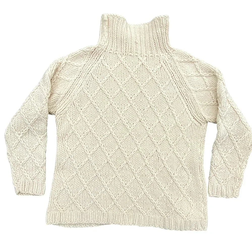 Vintage Colebrook Hand Knit Italy Cable Knit Sweater Cream Nautical Mock Neck-S